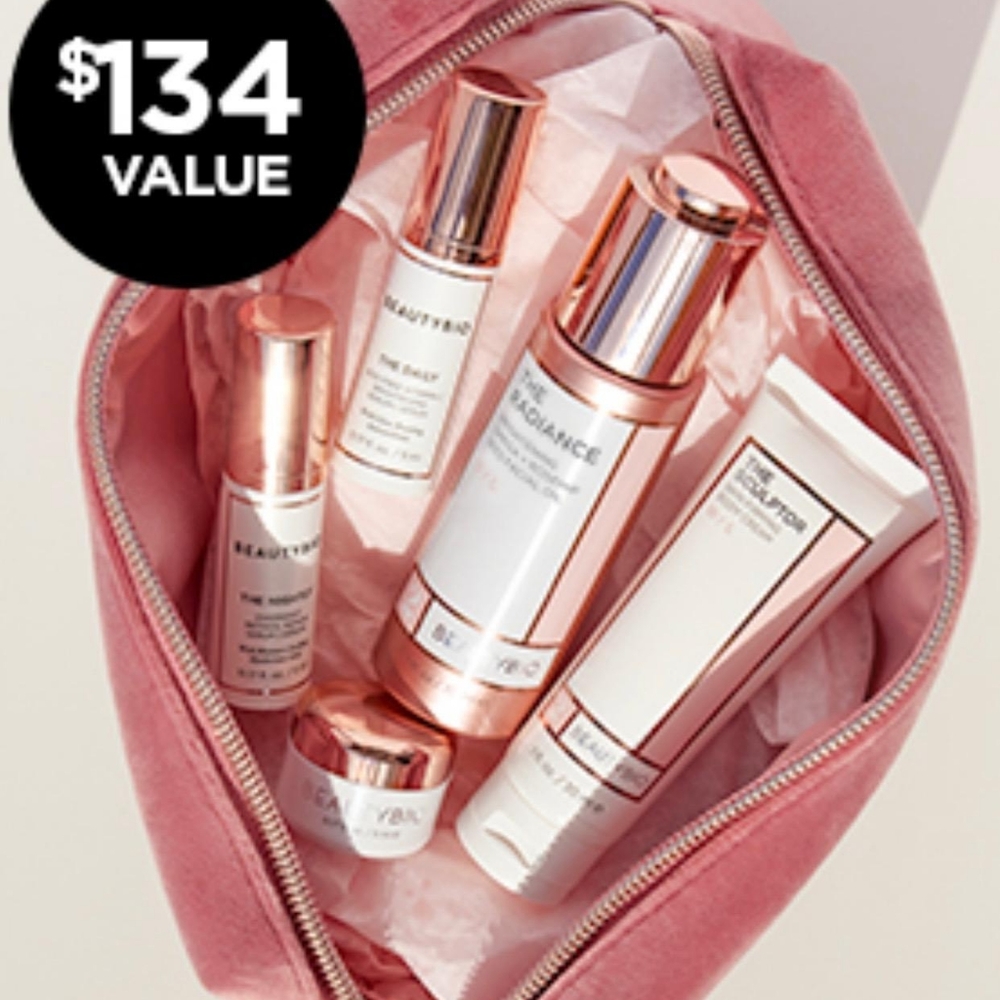 BEAUTYBIO - Samples set with rose gold velvet bag 🌹 NEW
